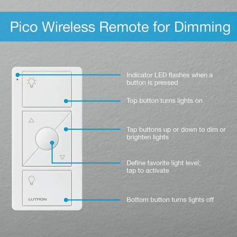 Pico Remote For Caseta Smart Dimmers And Plug In Lamp Dimmers, Three Button Control Diagram, Ivory, Wall Mount Option
