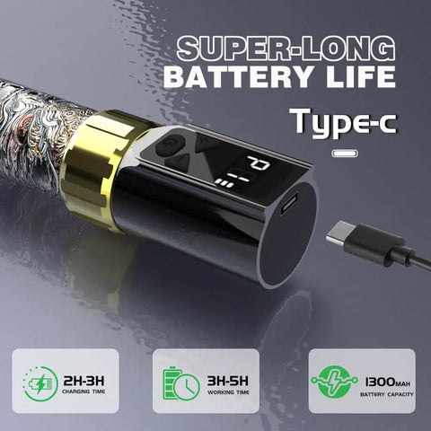 Wireless Tattoo Pen Kit For Beginners with Type-C port and super-long battery life display