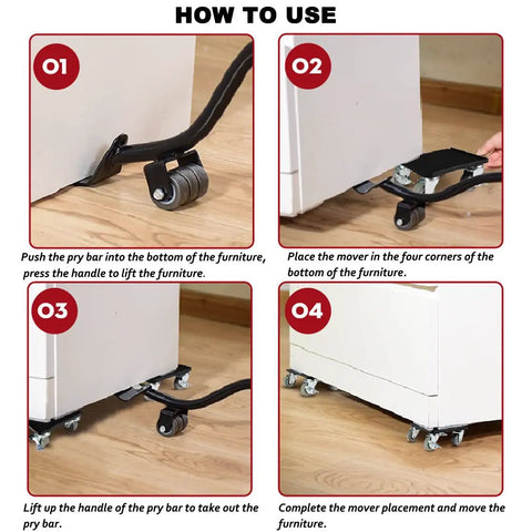 How to use Lifter Furniture Sliders For Hardwood Floors With 360 Degree Wheels Beefy Heavy Duty Moving Dolly For Appliances And Furniture 3086 Lb Load Capacity Movers Pads Kit Easy Glide And Scratch Free Move showing each step