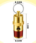 4 Piece Air Compressor Parts Replacement Kit With Relief Valves And Pressure Gauges, One Quarter Inch NPT, 0 To 125 PSI Gauge Range, Tank Accessory Set Featuring Two Pressure Relief Valves And Two Gauges. brass relief valve, 1/4 in NPT, 0.53 in top view