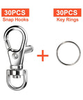 Top Tier Silver Lobster Clasp Kit Featuring Thirty Heavy Duty Snap Hooks Plus Thirty Flexible Split Rings Made For Dope Keychain Creations And Slick Jewelry Assembly.