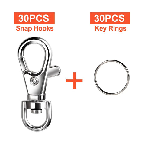 Top Tier Silver Lobster Clasp Kit Featuring Thirty Heavy Duty Snap Hooks Plus Thirty Flexible Split Rings Made For Dope Keychain Creations And Slick Jewelry Assembly.