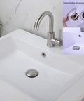 Stainless Steel Brushed Nickel Pop Up Sink Drain With Detachable Strainer Basket in modern bathroom sink setting.