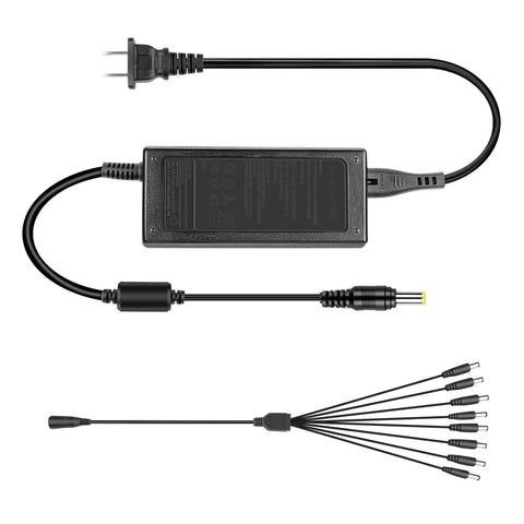 12V 5A AC Power Adapter For Security Cameras CCTV DVR Surveillance System with 1-8 splitter cable, 100-240V input