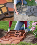 Easy DIY Concrete Path Paver Mold Kit For Patio And Garden Walkways in use on grass and soil creating stone path