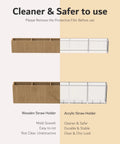 Slick 9.5 Inch Acrylic Straw Organizer Clips Securely To Cabinet Doors With Extra Grippy Adhesive Strips Features Sloped Drainage Base Keeps Countertops Totally Clutter Free And Ready For Use. Comparison of acrylic and wooden straw holders.
