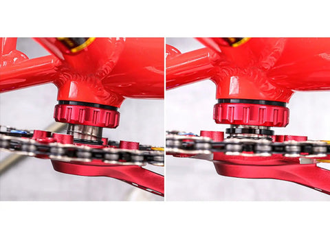 Close-up of bike with 5 Piece Bike Bottom Bracket Gasket Crank Washer Set Built From Aluminum Alloy For Durable BB Axle Washers