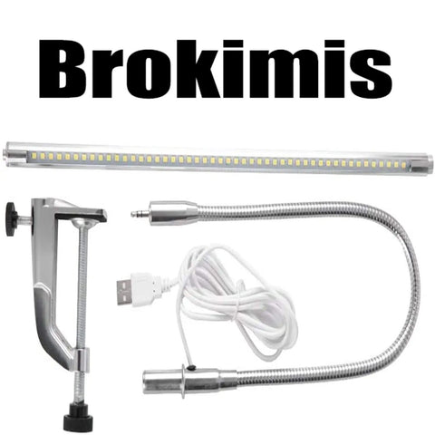 Clip On Desk Light With USB 8W LED For Nail Art And Manicure, Gooseneck lamp with clamp and USB cable, separate components shown