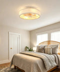 Yunstore mathishome Fabric-Style Bladeless Ceiling Fan with Remote Control (Bulb Not Included) in a modern bedroom setting.