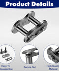 Close-up of Ten Pieces Size 50 Roller Chain Connecting Links Master Connector Link, showing high-quality material and secure nut.