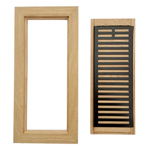White Oak Wood Floor Register 4x12 Inch Unfinished Flush Mount Vent With Damper Durable Frame Easy Install No Fuss Fit Classic Solid Oak Duct Vent For Floors For Any Home Project next to frame