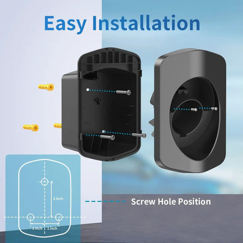Hella Secure Ev Charger Holder Wall Mount For Sae J1772 Type 1 Cable Organizer, showing screw hole positions for easy installation.