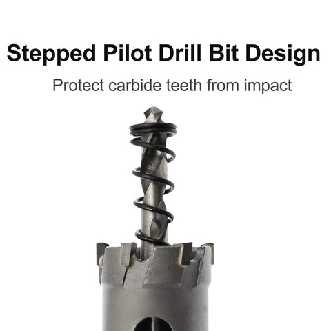 Carbide Tooth Tipped Hole Saw Cutter 1 Inch 25mm For Stainless Steel Sheet Metal Plastic FRP TCT Hole Cutter, stepped pilot drill bit close-up