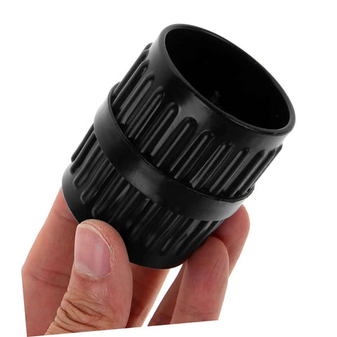 Two Pack Tubing Reamer For Water Pipes Deburring Tool Set held in hand, compact design for quick burr removal, black color.