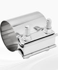 2.5 Inch Exhaust Clamp Set, Polished T304 Stainless Steel Butt Joint Seal Band Sleeve Coupler, Universal OD To OD Fit, Close-Up
