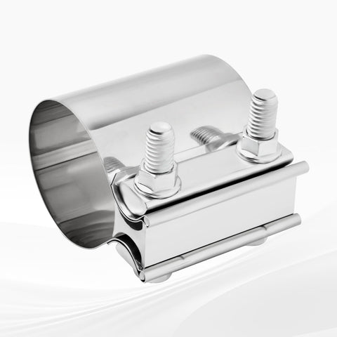 2.5 Inch Exhaust Clamp Set, Polished T304 Stainless Steel Butt Joint Seal Band Sleeve Coupler, Universal OD To OD Fit, Close-Up