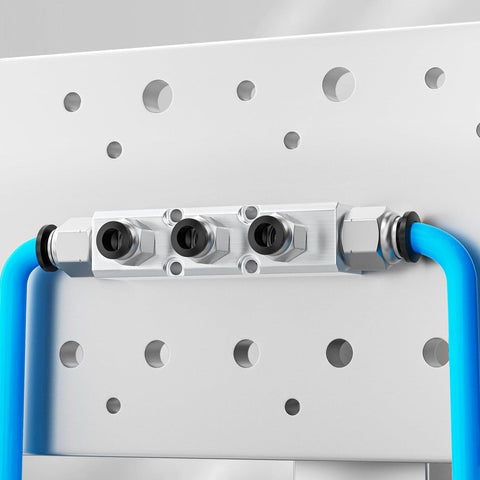 2 Pack Aluminum Air Manifold 3 Way 5 Port Pneumatic Distribution Block For Air Compressor With One Quarter Inch NPT Output Ports And One Half Inch NPT Inlet Inline Splitter For Your Air Tool Setup