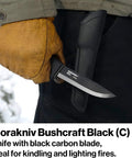 Man holding Carbon Steel Fixed Blade Bushcraft Knife With Sheath, 4.3 Inch Blade, Black Tactical Outdoor Knife For Survival