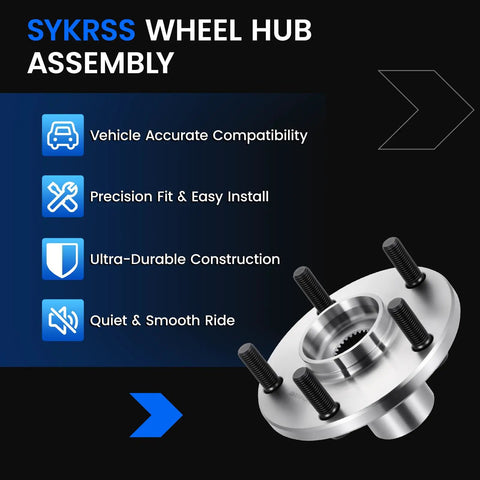 SYKRSS wheel hub assembly showing durable construction and 5-lug design, compatible with direct swap for Toyota models.