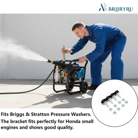 Man using pressure washer demonstrating Four Piece Pressure Washer Engine Mounting Hardware Kit Replacement Parts for Bri GGS