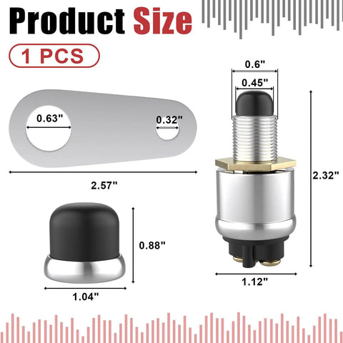 Dimensions of Heavy Duty 12V 50A Push Button Starter Switch With Weatherproof Rubber Cover for engine start.