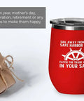 Red Edition 12Oz Wine Tumbler Insulated Stainless Steel For Sailors Ocean Lovers And Nautical Fans with ship wheel design