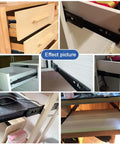 Collage of 10-inch side-mount 3-section full-extension silent drawer slides in various cabinet installations.