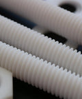 Top Shelf Natural PTFE Hex Head Bolts M10 X 100mm Screw Set with nuts and washers, showing detailed white threads.