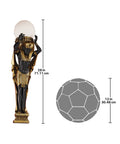 Bold Egyptian Telamon Sconce Light in black and gold with glass orb shade, 28-inch height, featuring regal neoclassical design.
