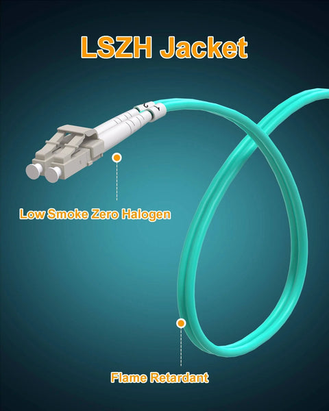 LC To LC Duplex OM3 Patch Cable 3M 5 Pack Fiber Optic Patch Cord For 10G And 40G Networks featuring LSZH jacket and flame retardant features