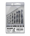 Eight Piece Wood Drill Bits Set Carbon Steel Brad Point Kit For Woodworking With Storage Case displayed front view.