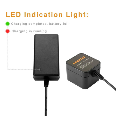 8V Li Ion Charger For Pod Style Battery Compatible With DCB080 DCF680N1 DW4390 DCF680N2 DCF680G2 shown with LED indication light.