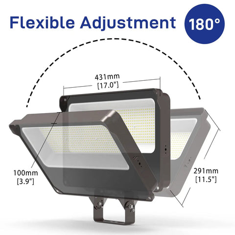 LED Flood Light 200W 24000LM 5000K Daylight IP65 Waterproof Outdoor Floodlights with 180° adjustable angle and dimensions