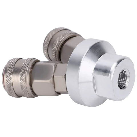 Two Way Connector Chrome Plated Pneumatic Quick Coupler With Self Locking Mechanism For One Handed Quick Connect In Air Tools And Pneumatic Systems