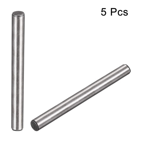 Image showing two of the Three Sixteenth Inch By Two Inch Dowel Pins In Heat Treated Alloy Steel For Extra Hardness And Bright Finish Heavy Duty Precision Alignment And Anti Rust And corrosion Protection Vibration Polished Surface Durable Set Of Five, with "5 Pcs" text.