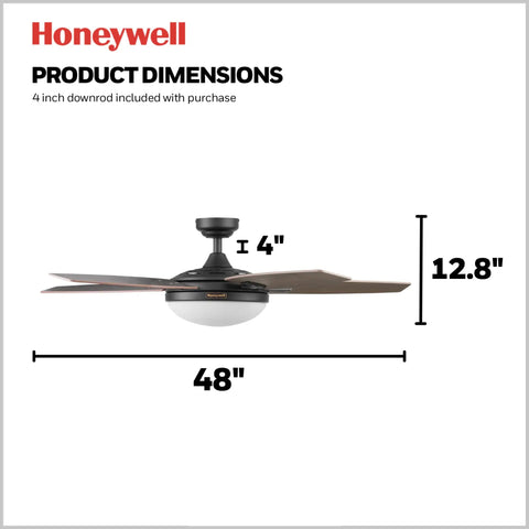 48 Inch Indoor Ceiling Fan With LED Light, Remote Control, Bronze Finish, Reversible Motor, Dual Mounting Options, Dual Finish Blades
