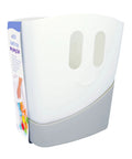 Freestanding Bath Toy Drying Bin With Quick Drain Base, Real No Mess Game Changer For Keeping Kids Toys Snappy And Mold Free, White and Gray plastic caddy with smooth design.