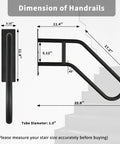 Dimension of Heavy Duty Wrought Iron Handrails For Outdoor Steps And Indoor Stairs Built Like A Tank With Rustproof Frosted Black Finish