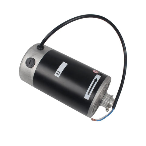 Premium Brushed DC Motor Designed For Mini Lathe Work Hella Tough 600 Watt Powerhouse Runs On 110 Volts Spins At Six Thousand Rpms With Thick Iron Body And Zero Vibration, shown from side with electrical connections.