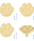 4 Pack Gold Paw Print Cabinet Knobs and Drawer Pulls Super Cute Claw Shape Zinc Alloy Handles with Screws close-up view with screws