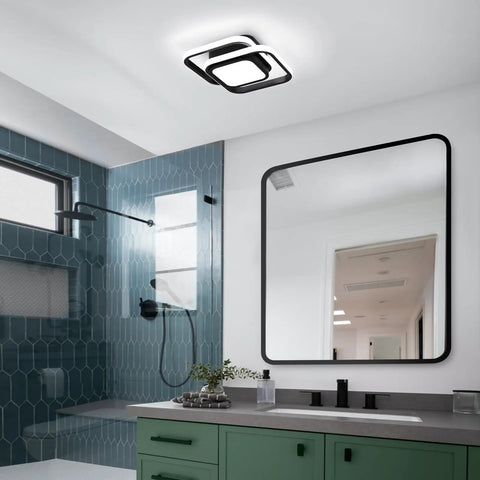 Small Modern Two Crossed Square LED Ceiling Light with Acrylic Finish in bathroom setting
