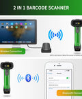 RD Series 2D QR Industrial Bluetooth Barcode Scanner With Charging Dock RD1950 connected to computer and smartphone over Bluetooth