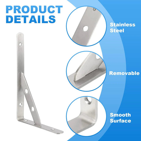 Heavy Duty Stainless Steel Wall Shelf Brackets Two Pack 12 Inch Removable Mount Max Load 220 Lb Space Saving Shelf Support Includes Screws And Anchors Silver