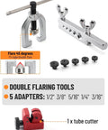 Double flaring tools and adapters from 25 Ft Copper Coated Brake Line Kit For Auto Repair, includes tube cutter