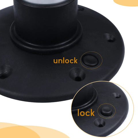 Top Shelf Oval Pontoon Boat Table Package Featuring Heavy Duty Aluminum Pedestal Stand with lock and unlock buttons.