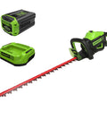 60V 26-Inch Brushless Cordless Hedge Trimmer With Dual-Action Laser-Cut Blades, includes 2.0Ah battery and charger, green