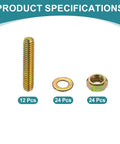 12 Pack Fully Threaded Rods Five Sixteenth Inch UNC By One And A Half Inch Length Zinc Plated Carbon Steel With Nuts And Washers