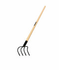 4 Tine Forged Cultivator With 5 Inch Head And 48 Inch Waxed Hardwood Handle For Easy Dirt Digging Deep Soil Loosening Weeding