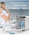 Totally Game Changing Compact Dishwasher With Built In Water Tank Featuring One Touch Start And Quick Wash Cycles To Deliver No Sweat Cleaning For Tiny Kitchens And Hectic Apartment Life Today, displaying dishes and baby items.