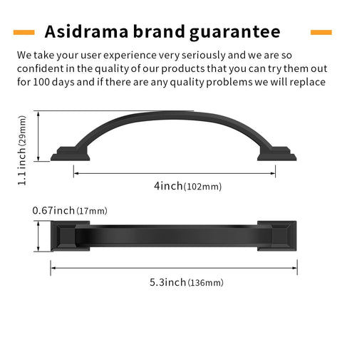 Dimensions diagram of 10 Pack 4 Inch Matte Black Cabinet Handles For Kitchen Cabinets 102mm Cabinet Pulls Drawer Pulls Cupboard Hardware